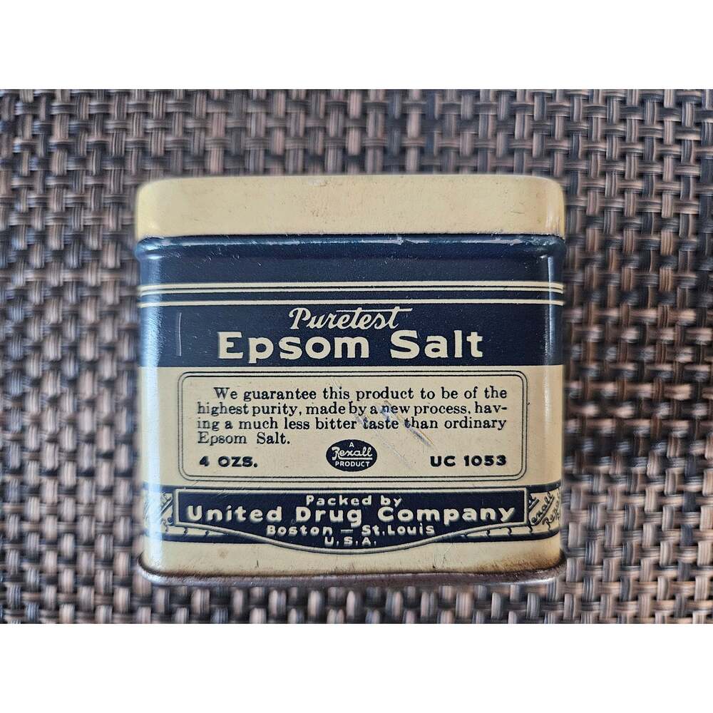 Epsom Salt Tin Vintage United Drug Rexall.